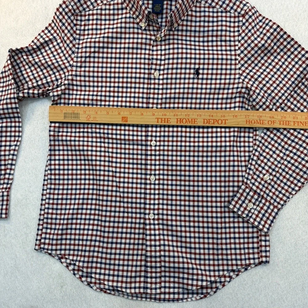 Ralph Lauren Boys Large 14-16 Gingham Button Down Shirt Red Navy‎ Blue Check
